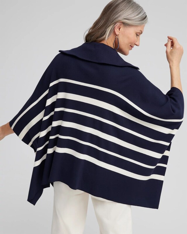 Stripe Zip Collar Sweater Poncho - image 3